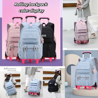 ZHANAO Rolling Backpack Luggage BookBag with Wheels Trolley Bag Wheeled Travel Backpack for Girls & Boys Trolley Bag - color: Black, size: 2-wheel