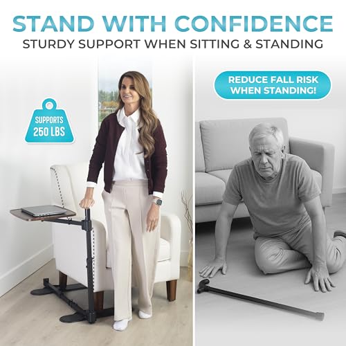 Stander Wonder Tray Plus, Adjustable Recliner Swivel TV Tray with Standing Handle for Seniors & Elderly Adults, Walnut Laptop Desk for Couches & Chairs, Mobility Aid Sit and Stand Assist