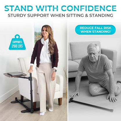 Stander Wonder Tray Plus, Adjustable Recliner Swivel TV Tray with Standing Handle for Seniors & Elderly Adults, Walnut Laptop Desk for Couches & Chairs, Mobility Aid Sit and Stand Assist