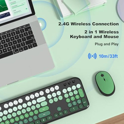 MOFII Wireless Keyboard and Mouse Combo, Full Size 2.4G Retro Round Computer Keyboard and Mouse Set, Plug and Play, for Windows, Computer, Desktop, PC, Notebook - (Green Gradient) - color: Green Gradient