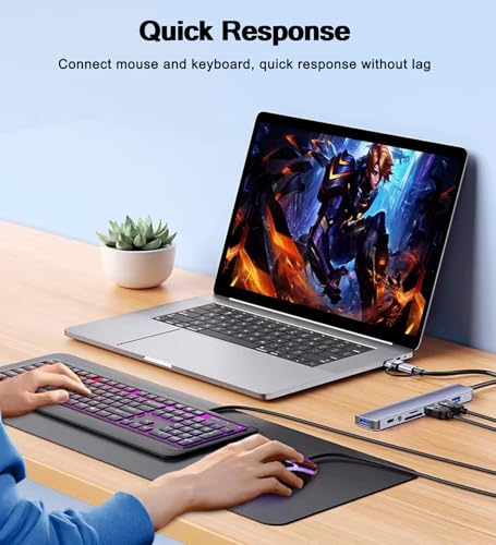 USB C Hub USB Hub 3.0 with SD/TF Card Reader, 3.5mm Headphone Aux Jack, 8-in-1 USB Splitter for MacBook Pro Air, XPS, Surface and More PC/Laptop/Tablet Devices