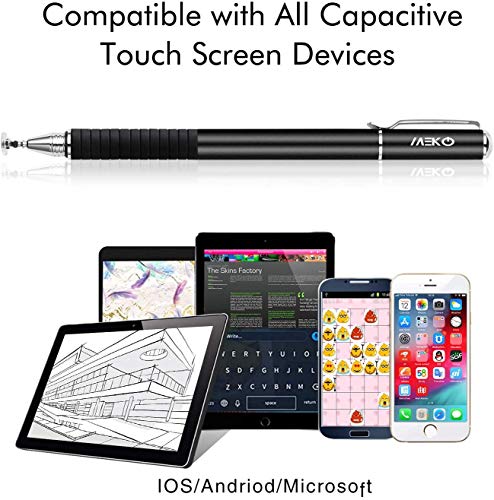 MEKO Stylus Pen for Touchscreen, 2-in-1 Universal Stylus | MEKO 1st Gen Passive Stylus, Fiber & Disc Tips with Clip, Compatiable with All Touch Screens(Black/Black) - color: *Black/Black