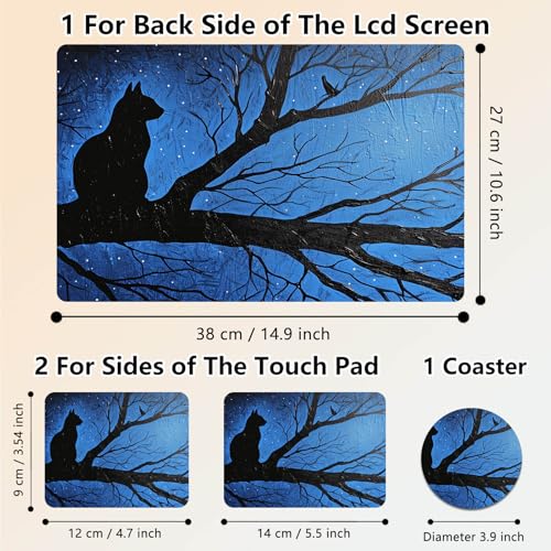Laptop Skin Sticker Decal 15.6 Inch,12 13 13.3 14 15 15.6 in Laptop Netbook Skins for Notebook,Art Decal Removable Waterproof Scratch Resistant,Universal Vinyl Cover,Black Cat Blue Tree - color: Black Cat Blue Tree