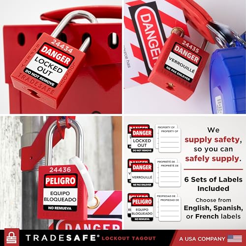 TRADESAFE Lockout Locks, 10 Red Loto Locks Keyed Different, 1 Key Each | Non-conductive Nylon Body, Spring-loaded Stainless Steel Shackle, Key-retaining Cylinder With Multilingual Safety Labels - color: Red, size: 1 Key Per Lock