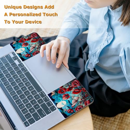 Universal Laptop Skin Sticker with 2 Wrist Pad Decals, 3-Piece Removable Vinyl Laptop Cover, Moon Butterfly Poppy Waterproof Anti-Scratch, Easy-Trim Fit for 13.3" 14" 15.6" Laptops - color: Moon Butterfly Poppy