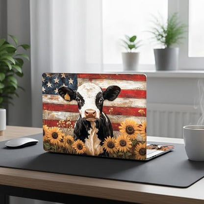 Aesthetic Laptop Skin Cover,12-15.6 Inch Universal Vinyl Sticker Decal,Waterproof Scratch-Resistant Notebook Wrap,Removable Residue-Free Protector,American Cow Sunflowers - color: American Cow Sunflowers