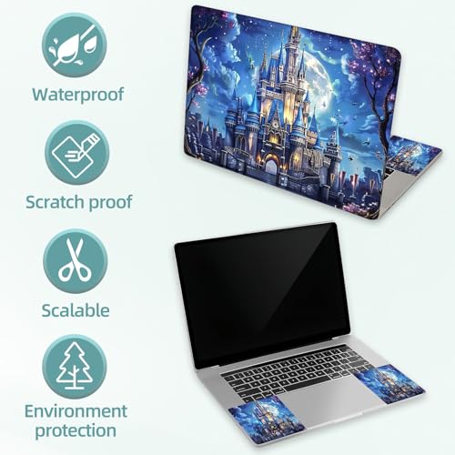 Universal Laptop Skin Decal, 3-Piece Vinyl Protector for 12 13 14 15.6" Notebook, Waterproof Anti-Scratch, Easy Trim & Bubble-Free Finish, Castle in Moonlight Surrounded - color: Castle in Moonlight Surrounded
