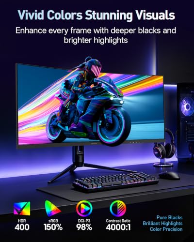 KOORUI 34 Inch 240Hz WQHD 3440x1440 Ultrawide Curved Gaming Monitor, 1500R | 1ms, AMD FreeSync Premium, G-SYNC Compatible, HDR400, 98% DCI-P3, HDMI 2.1, DP 1.4, VESA Mountable for Gaming, Work and Play - size: 34inch 240Hz/WQHD/Curved