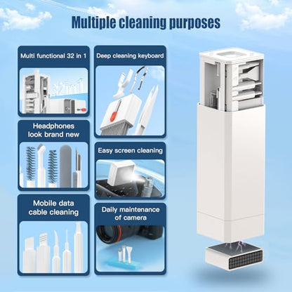 Keyboard Cleaning Kit Laptop Cleaner,Computer Screen Cleaning Brush Tool | 32-in-1 Multi Function PC Electronic Cleaner Kit for iPad iPhone Pro,Earbuds,Camera Monitor-White - color: White1