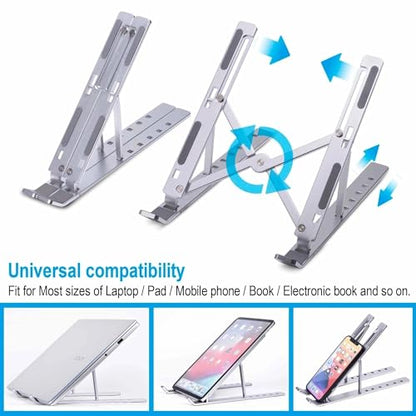 Portable Laptop Stand, Aluminum Laptop Stand for Desk Ergonomic 6 Angles Adjustable Anti-Slip Computer Stand, Metal Laptop Riser Holder Compatible with All Laptops and iPad, Sliver - color: Sliver