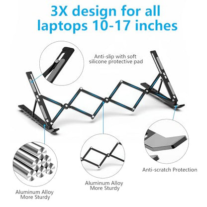 Laptop Stand for Desk, Adjustable 7-Level Aluminum Riser, Ergonomic Notebook Holder, Portable Foldable Laptop Stands Travel for 10-17” Laptops, MacBook, Notebook (Black) - color: Black