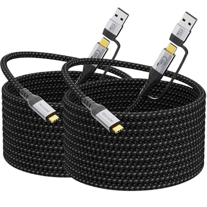 Long USB Cables 2PACK（16.5FT+16.5FT） USB a to USB c Cable Multi Functional 2in1,20Gbps High Speed Data Transfer,4K@60Hz UHD Video 5A/100W Fast Charge Cord - size: 16.5FT/5M+16.5FT/5M