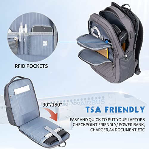 KROSER Travel Laptop Backpack 17 Inch Large Computer Backpack Dark grey | Water-Repellent Daypack, USB Charging Port, RFID Pockets, for Work/Business/College/Men/Women, Quilted - color: Quilted Dark Grey