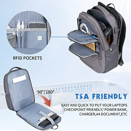 KROSER Travel Laptop Backpack 17 Inch Large Computer Backpack Dark grey | Water-Repellent Daypack, USB Charging Port, RFID Pockets, for Work/Business/College/Men/Women, Quilted - color: Quilted Dark Grey