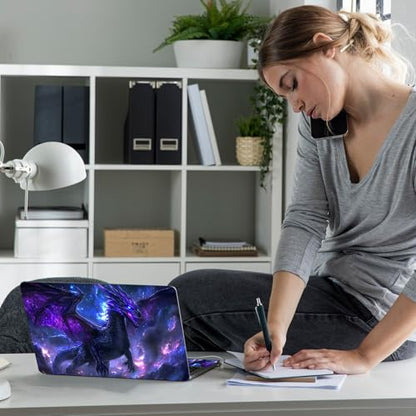Laptop Skin Sticker Decal 12" 13" 13.3" 14" 15" 15.6",Waterproof Scratch Resistant Vinyl,Reusable Easy to Apply,for MacBook HP Dell Notebooks Netbooks Laptop,2 Wrist Pads,Black Purple Dragon - color: Black Purple Dragon