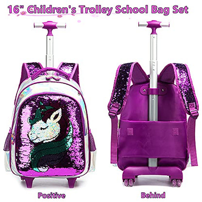 School Kids Rolling Backpack for Girls 3PCS With Trolley Wheeled Backpacks - color: Djs-zs