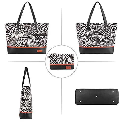 Laptop Tote Bag for Women Large Canvas Womens Briefcase Waterproof Computer Bag Work Bags for Women Fits 15.6 inch Laptop - color: Black Zebra