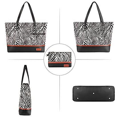 Laptop Tote Bag for Women Large Canvas Womens Briefcase Waterproof Computer Bag Work Bags for Women Fits 15.6 inch Laptop - color: Black Zebra