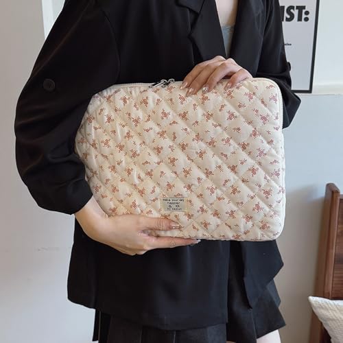 Cute Laptop Sleeve 13-15 inch Laptop Case Aesthetic Quilted Laptop Sleeve Computer Bag with Flower Printing for MacBook (Pink, 13inch) - color: Pink, size: 13inch