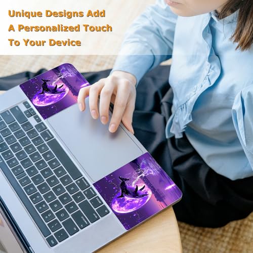Universal Laptop Skin Sticker with 2 Wrist Pad Decals, 3-Piece Removable Vinyl Laptop Cover, Purple Dolphin Moon Waterproof Anti-Scratch, Easy-Trim Fit for 13.3" 14" 15.6" Laptops - color: Purple Dolphin Moon