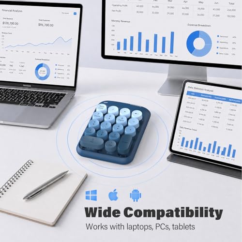 MOFII Wireless Number Pads, Colorful 2.4G Wireless 18 Keys Numeric Keypad Portable 10 Key Numpad for Financial Accounting, Laptop, PC, Computer, Notebook- Blue - color: Blue Gradient
