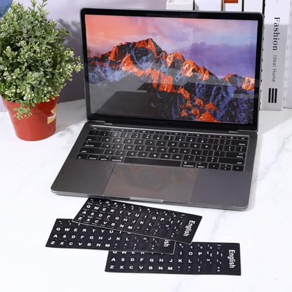Keyboard Letter Stickers, 4 Pcs Universal English Laptop Keyboard Stickers Replacement with Matte Black Background and White Lettering for PC Computer Laptop Desktop