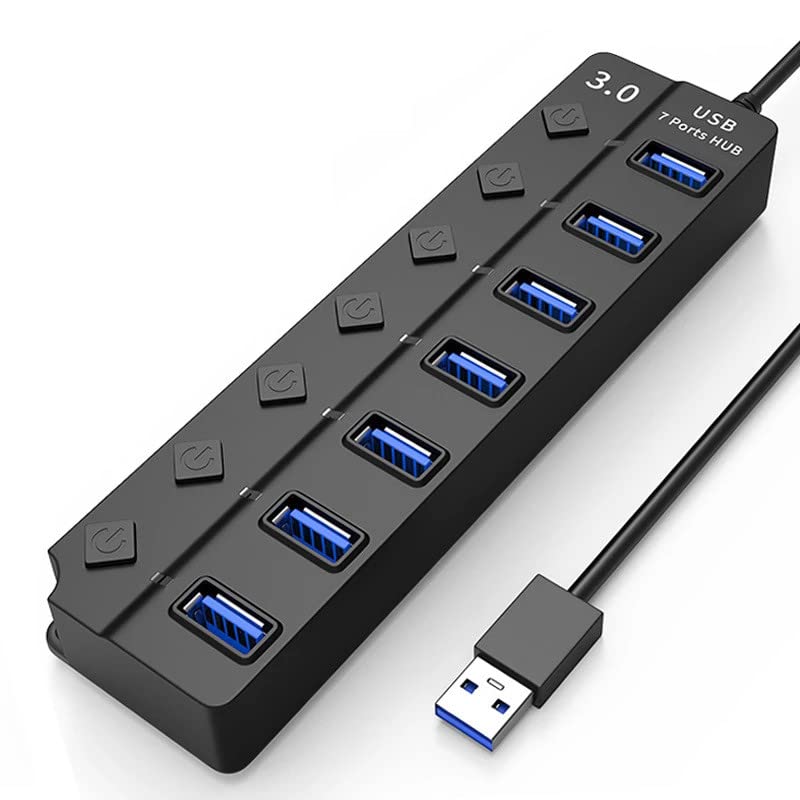 USB Hub Multi USB Splitter USB 3.0 Port Extender Hub with 7-Port, USB Extension Cable, Led Indicater for Mouse Flash Drive Keyboard Mobile Hard Disk Drive