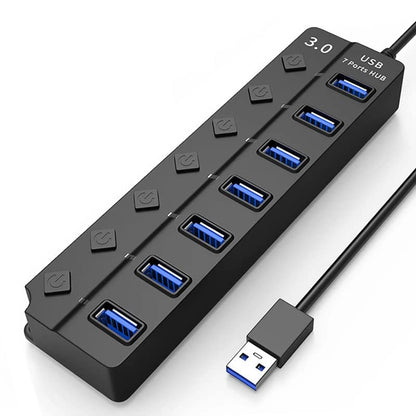 USB Hub Multi USB Splitter USB 3.0 Port Extender Hub with 7-Port, USB Extension Cable, Led Indicater for Mouse Flash Drive Keyboard Mobile Hard Disk Drive