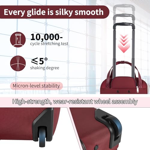 Underseat Carry On Luggage with Wheels, 17 inch Lightweight Overnight Soft Sided Personal Luggage Bag Carry-On Suitcase for Short Trip Travel Business, Burgundy - color: Red