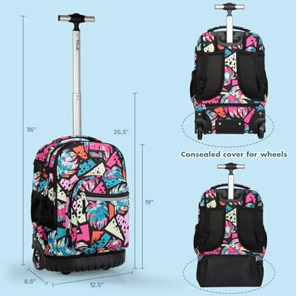 Tilami Rolling Backpack & Lunch bag for Kids 19 Inch Wheeled Bookbag for Boys & Girls for School & Travel,Arts Pink - color: Arts Pink