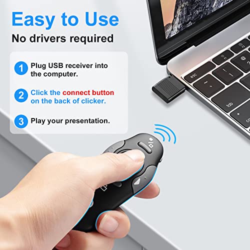 Wireless Presentation Clicker for PowerPoint Presentations, USB Dongle Presenter Remote with Laser Pointer Slide Clickers for Mac/Windows/Linux, Computer/Laptop, Google Slide/PPT/Keynote - style: Battery