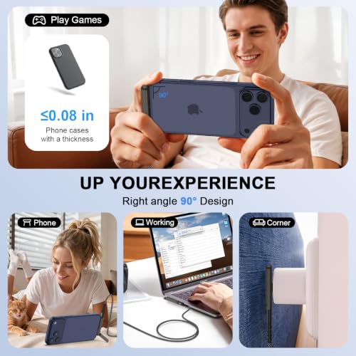 240W USB-C 90°Degree Invisible Phone Stand with USB C Adapter,2Pack 2 in 1 Type C Male to Female Adapter with Foldable Phone Desk Stand Holder for iPhone 17 Pro Max/16/15/Samsung/Pixel/Gaming