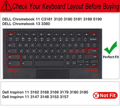 Keyboard Cover for Dell Chromebook 11 3100 3110 C3181 P22T / Dell Chromebook 11 3120 3180 3181 3189 5190 11.6" / Dell Chromebook 13 3380 13.3" Chromebook Keyboard Skin, Black - color: Black