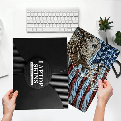 Universal Laptop Skin Sticker with 2 Wrist Pad Skins, Waterproof Scratch Resistant Vinyl Laptop Cover Decal, Cut to Fit for 11–15.6 Inch MacBook HP Dell Lenovo, Deer Flag - color: Deer Flag