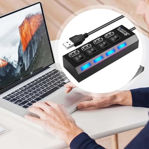 1 Pack 4 Port USB Hub 3.0,USB Hub Splitter with Individual On/Off Switches | Lights Compatible with Laptop,Flash Drive,Mobile HDD,PC - color: 4 Port