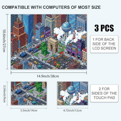 3Pcs Pixel Art Laptop Skin Sticker Tokyo Universal Removable Vinyl Stickers Fits for 12.1 13 14 15.6 16 Inch Waterproof Notebook Decal Cover Gift - color: blue and purple