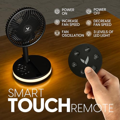 VENTY Portable Fan - Wireless Battery Operated Fan - 4 Speeds - LED Lighting - Carry Case & Remote Control - Cruise Travel - Outdoor Travel RV Power Bank With USB-C Port (Black with Case) - color: Black