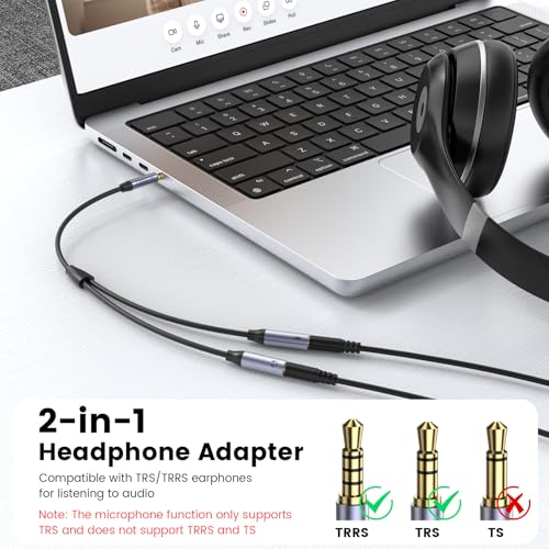 MOSWAG 3.5mm TRRS Headphone Splitter, 1 Male to 2 Female Mic Audio Y Cable | 3.5 mm male to Dual Female Headphone Mic Splitter Jack, TPE material, For Switch 2, PS5/PS4, Xbox, Laptop, Phone, Tablet