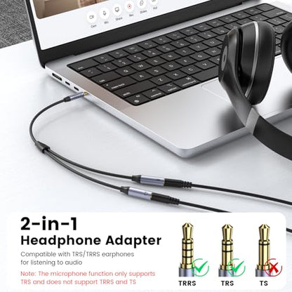 MOSWAG 3.5mm TRRS Headphone Splitter, 1 Male to 2 Female Mic Audio Y Cable | 3.5 mm male to Dual Female Headphone Mic Splitter Jack, TPE material, For Switch 2, PS5/PS4, Xbox, Laptop, Phone, Tablet