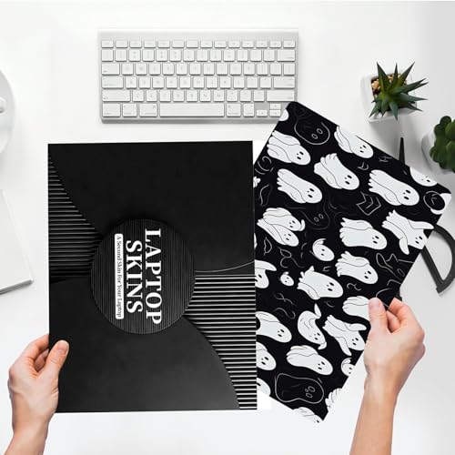 Universal Laptop Skin Sticker with 2 Wrist Pad Skins, Waterproof Scratch Resistant Vinyl Laptop Cover Decal, Cut to Fit for 11–15.6 Inch MacBook HP Dell Lenovo, Halloween Cute Ghost - color: Halloween Cute Ghost
