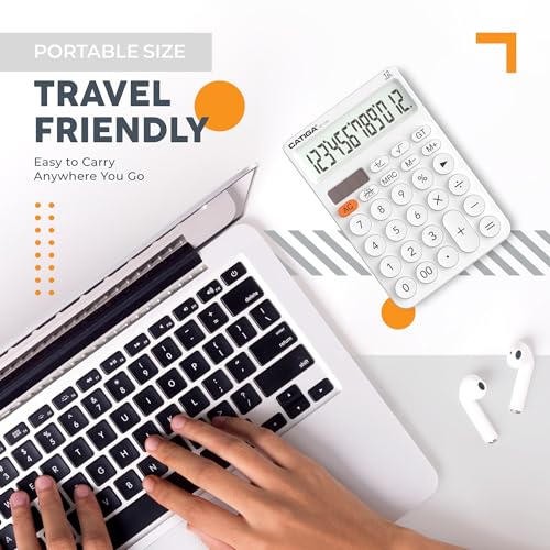 CATIGA 12 Digit Desktop Calculator Basic Desk Calculator with Large LCD Display, Big Buttons, 4 Function, Solar and Battery Dual Power, for Office, School, Home, SD-1292 White - color: 4) White