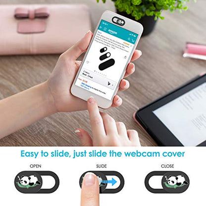 Laptop Camera Cover Slide, 0.02 Inch Ultra Thin Cute Panda Camera Cover for MacBook Pro Laptops Smartphone Mac PC Tablets for Echo Spot Show, Webcam Cover Protecting Your Visual Privacy (Panda-Black) - color: Black - 3 Pack