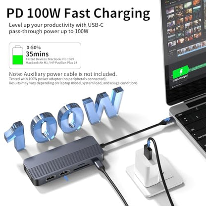 Docking Station Dual Monitor, 10-in-1 USB C Hub with Dual 4K HDMI, VGA, 100W PD, 1 x USB 3.0, 2 x USB 2.0, SD/TF Card Reader, 3.5mm Audio, Ideal for HP/Dell/Lenovo/Mac Laptops - style: 10 in 1 4K@30Hz