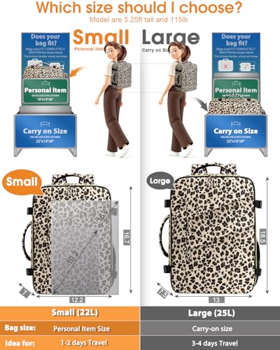 Capolo Travel Laptop Backpack Women Men Personal Item Weekender Travel Bag | 22L Flight Approved,Waterproof Overnight Bag,College Bookbag,Work,1-2 Day Travel,Fits 15.6" Laptop (Small,Leopard) - color: Leopard, size: Small