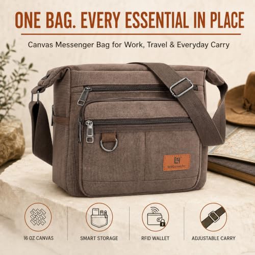 Rfid Crossbody Messenger Bag with Water Bottle Holders, 13 inch Laptop Shoulder Bag, Sling Satchel Purse w/Built-in Wallet - color: Brown