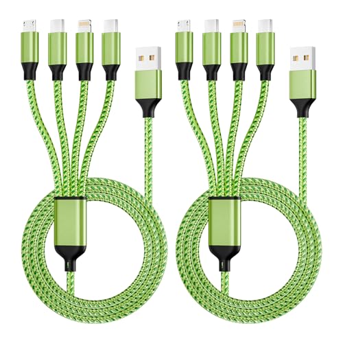 4 in 1 Dual Type C Multi Charging Cable, Charging Cord for Multiple Devices | 2 Pack 5FT USB Charging Cable with 2 USB C/IP/Micro USB Charger, Phone Charger for iPhone 17-8/ Android/Pad and More - color: Fluorescent green