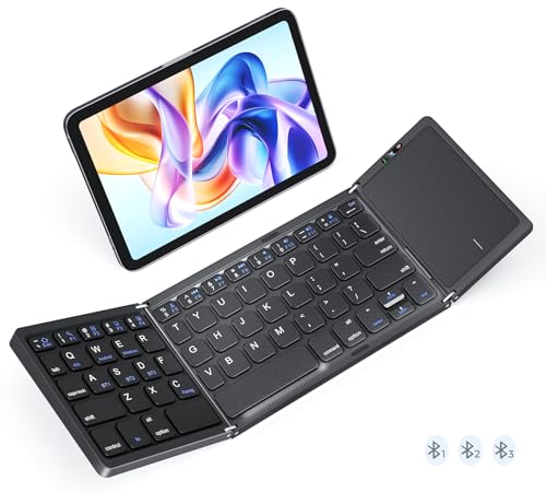 MEETION Foldable Keyboard with Touchpad, Bluetooth Wireless Portable Keyboard, Rechargeable Ultra Slim Pocket Folding Keyboards, Full Size Keys, Travel for iOS Android Windows Laptop PC Tablet, Black - color: Black