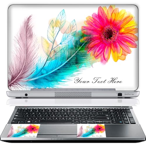 Custom Design Laptop Skin Sticker Cover Art Decal with Wrist Pad, Customize Your Text (12-12.5 Inch, Watercolor Flower Feather) - color: 3311, size: 12 - 12.5 Inch