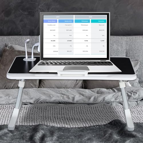 Laptop Bed Tray Table, Height Angle Adjustable Laptop Bed Stand Portable Lap Desk with Foldable Legs USB Fan Small Light for Kids Adult Foldable Lap Tablet Table for Sofa Couch Black - color: Black