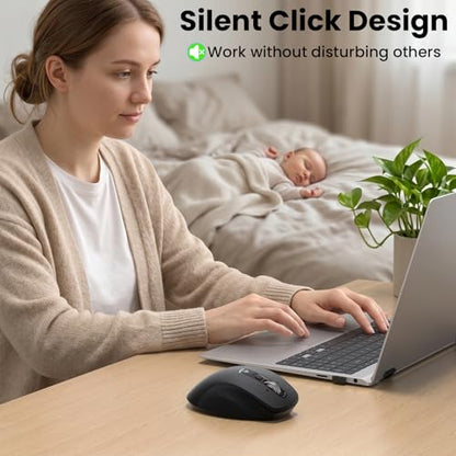 Wireless Bluetooth Mouse, Multi-Device Ergonomic Mouse with 5 Programmable Buttons, 4-Way Metal Scroll Wheel,4800 DPI Adjustable, 18-Month Battery Life, Silent Click, for Laptop, PC, Mac - Black